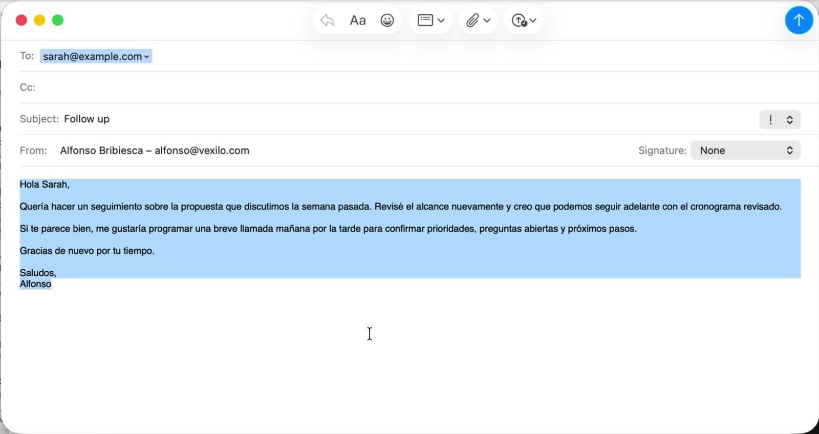Fluent App demo in Apple Mail